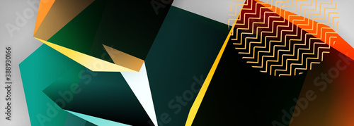 Low poly 3d geometric shapes, minimal abstract background. Vector illustrations for covers, banners, flyers and posters and other