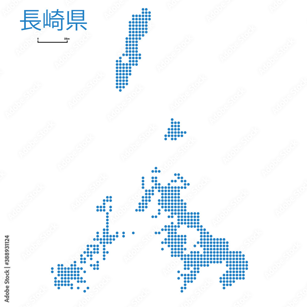 長崎県の詳細地図九州地方 都道府県別ドット表現の地図のイラスト ベクターデータjapan Prefecture Map Stock Vektorgrafik Adobe Stock
