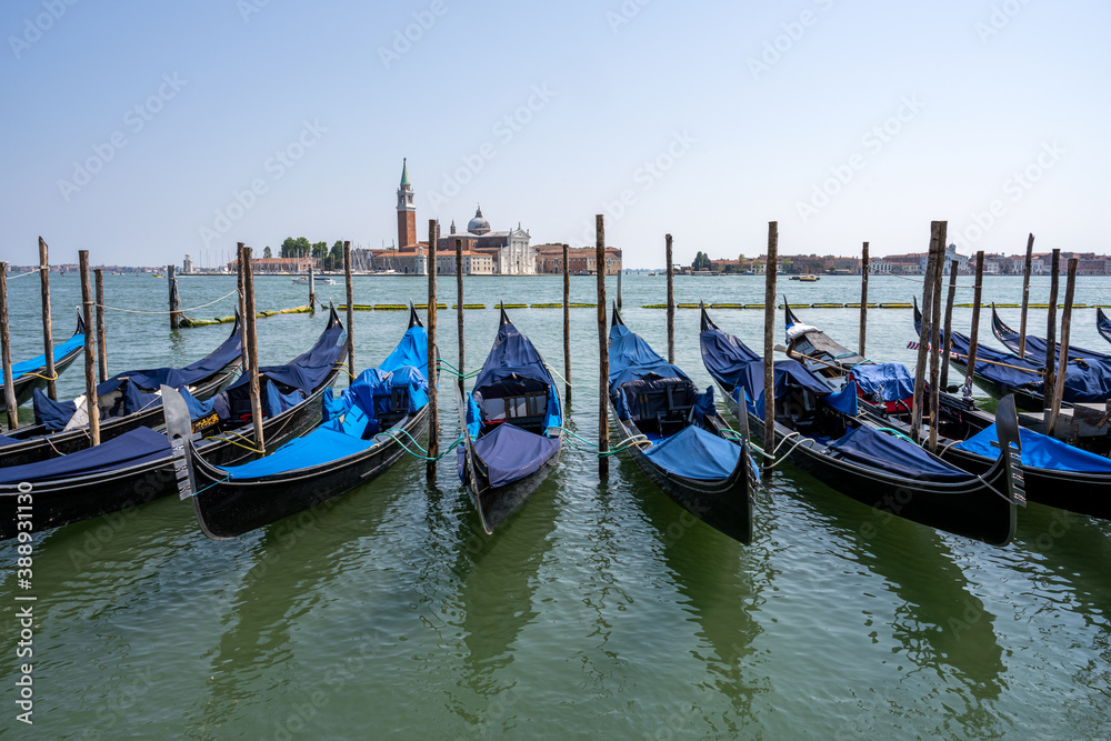 Gondolas at the Piazzetta San Marco in Venice with San Giorgio Maggiore in the back