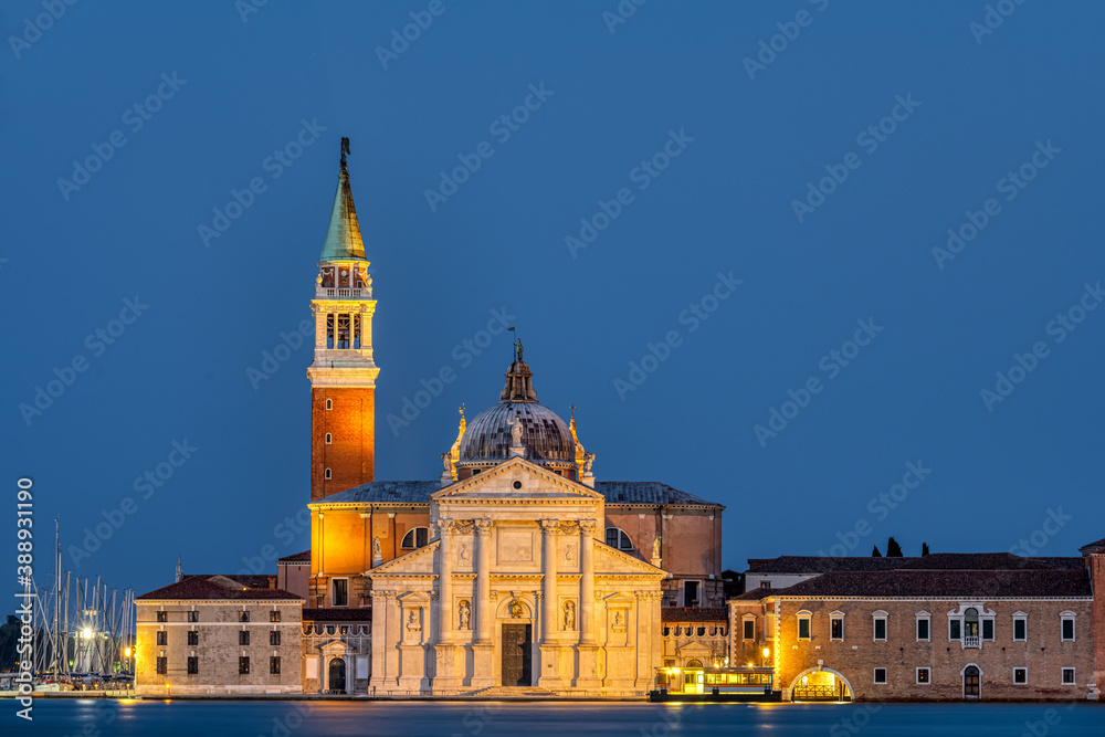 The San Giorgio Maggiore church in Venice at night