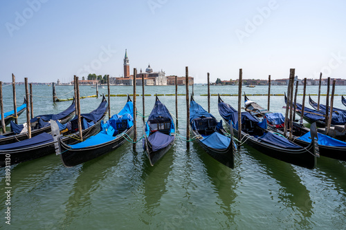 Gondolas at the Piazzetta San Marco in Venice with San Giorgio Maggiore in the back