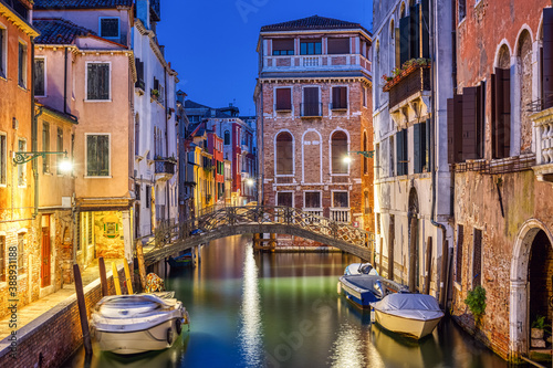 Lovely small canal in Venice at night