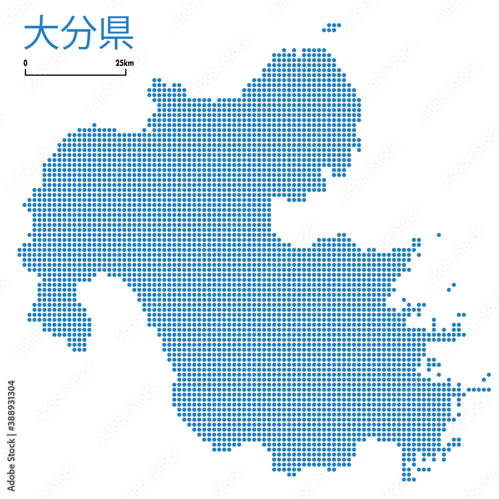 大分県の詳細地図九州地方 都道府県別ドット表現の地図のイラスト ベクターデータjapan Prefecture Map Stock Vector Adobe Stock