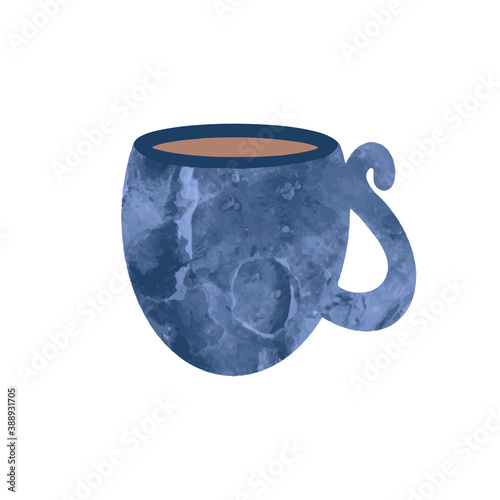 Cute ceramic blue mug in Scandinavian style. Hand drawn vector illustration