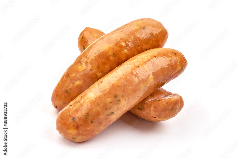 German bratwurst sausages, isolated on white background German bratwurst sausages, isolated on white background