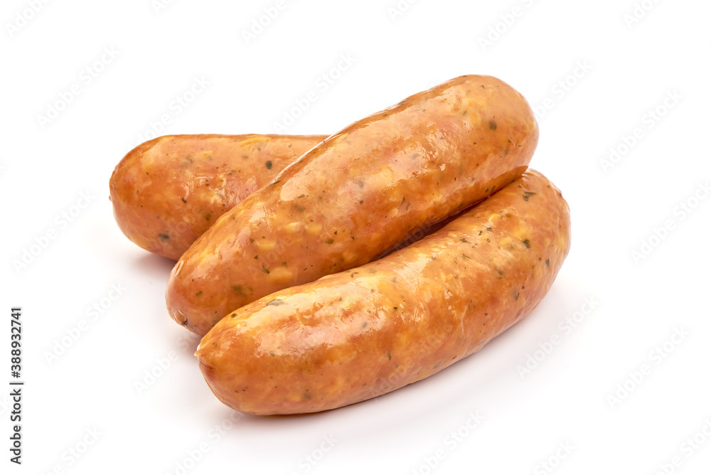 German bratwurst sausages, isolated on white background German bratwurst sausages, isolated on white background
