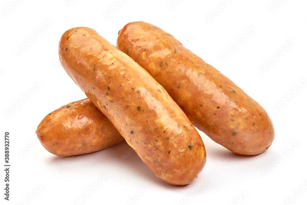 German bratwurst sausages, isolated on white background German bratwurst sausages, isolated on white background