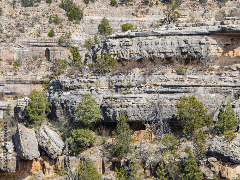 Sunny view of the cliff home in Walnut Canyon National Monument