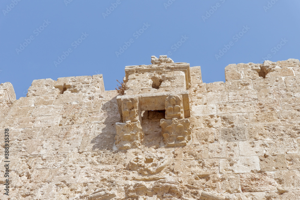 The fragment  of the Zion Gate - one of the gates leading to the old city of Jerusalem, Israel