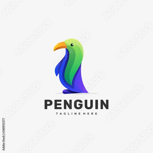 Vector Logo Illustration Penguin Gradient Colorful Style.