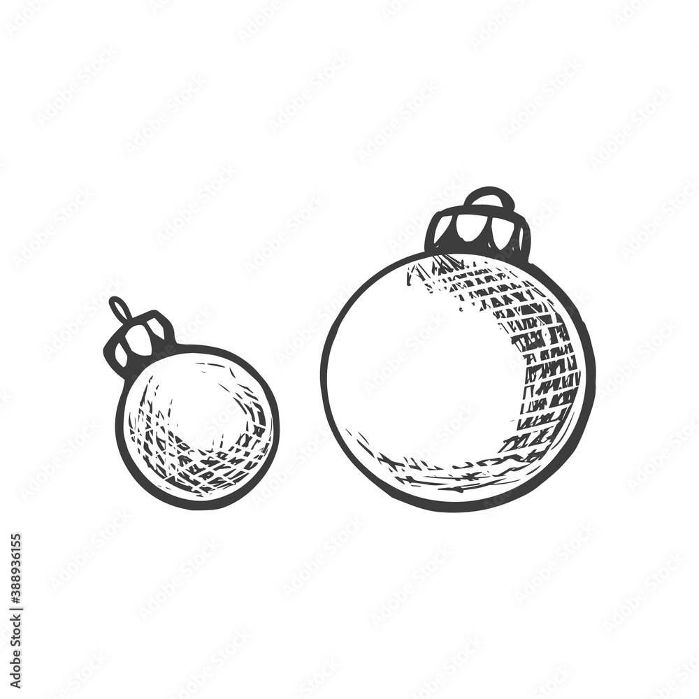 Sketch style Christmas tree toy. Hand drawn Xmas decor. Sketch style Christmas tree toy. Hand drawn Xmas decor.