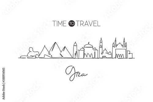 One continuous line drawing of Giza city skyline, Egypt. Beautiful landmark. World landscape tourism and travel vacation. Editable stylish stroke single line draw design graphic vector illustration