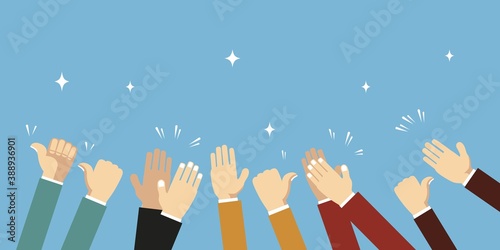 people hands clapping ovation. human applause, thumbs up gesture on flat design style , doodle vector illustration