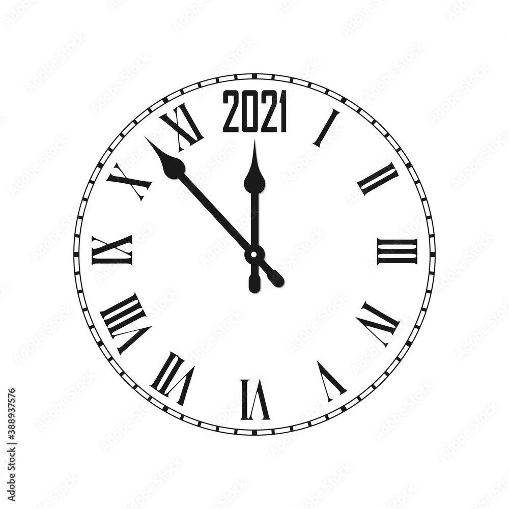 Happy New Year 2021 icon with clock. Vector illustration Happy New Year 2021 icon with clock. Vector illustration