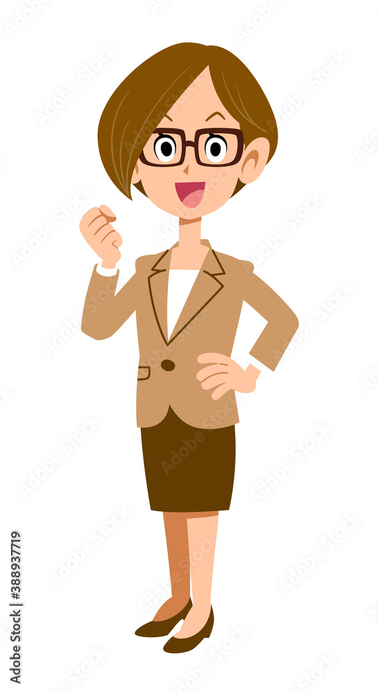 横向きでガッツポーズするメガネをかけたビジネスウーマン Stock Vector Adobe Stock