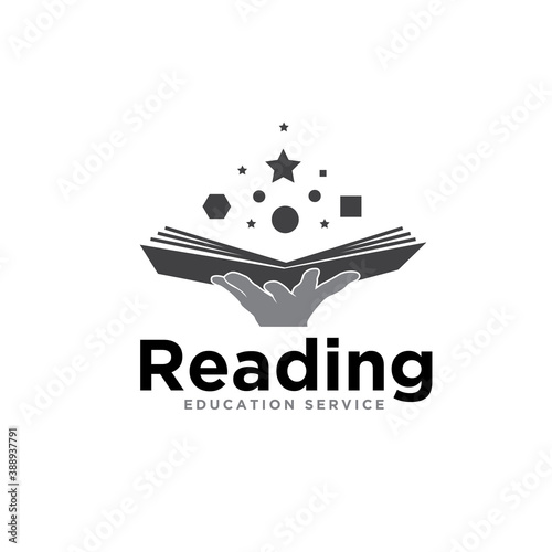 reading book with star and inspiration idea for education logo