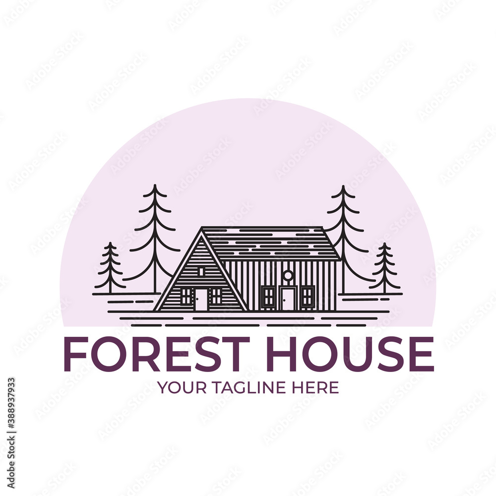 Forest cabin line art logo vector illustration design, minimalist house logo design Forest cabin line art logo vector illustration design, minimalist house logo design