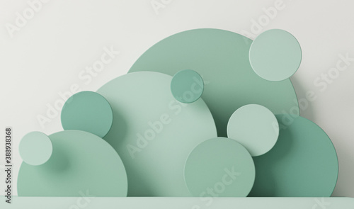 Minimal scene with podium and abstract background. Pastel blue and white colors scene. Trendy 3d render for social media banners, promotion, cosmetic product show. Geometric shapes interior.	