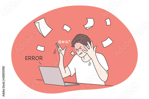 Business, mental stress, anger, fury, aggression concept. Aggressive depressed frustrated stressful businessman angry manager throwing papers in air. Burning deadline critical error negative emotions.