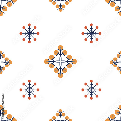 Folk Christmas Scandinavian seamless pattern. Ornament, floral Nordic elements. Retro winter botanical pattern. 