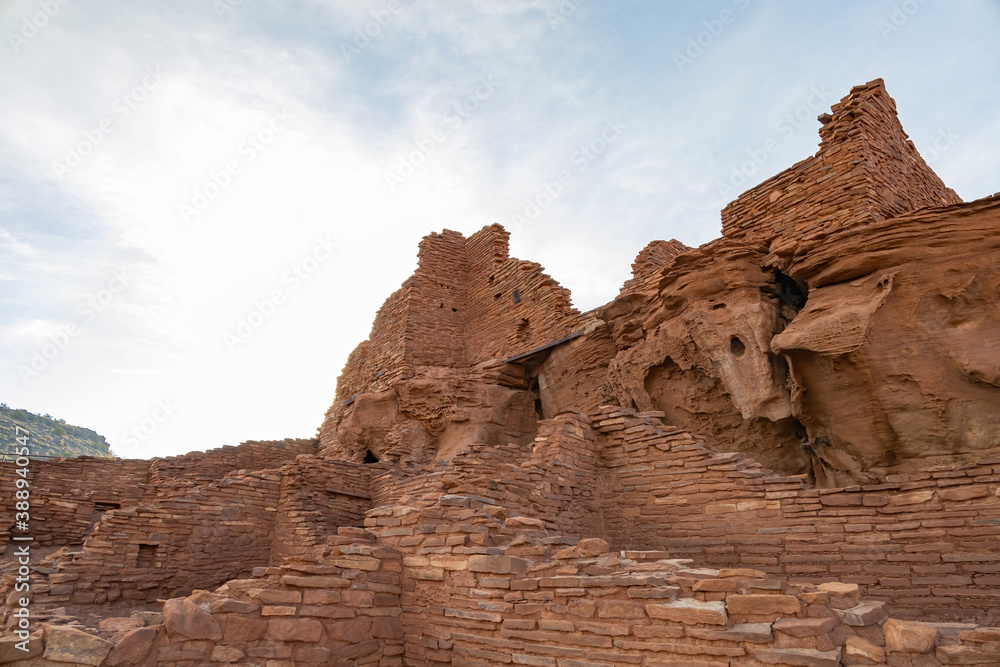 Fototapeta premium Sunset view of the Wupatki Pueblo ruins in Wupatki National Monument