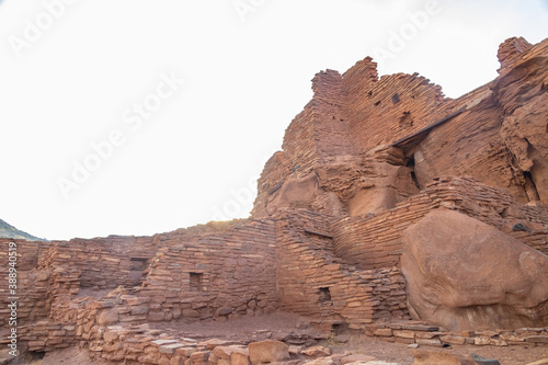 Sunset view of the Wupatki Pueblo ruins in Wupatki National Monument