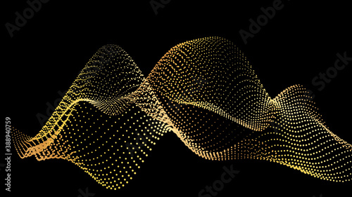 An abstract stream of golden radiance flying in outer space through galaxies and orbits. Star clusters networks.