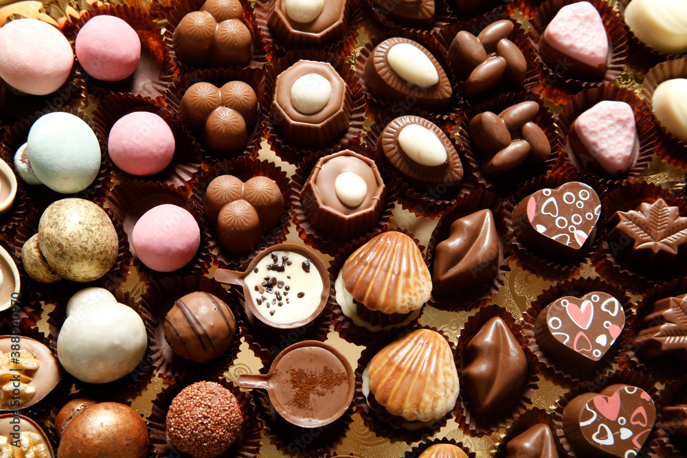 Gift chocolate tray. Sweets background. Gift chocolate tray. Sweets background.