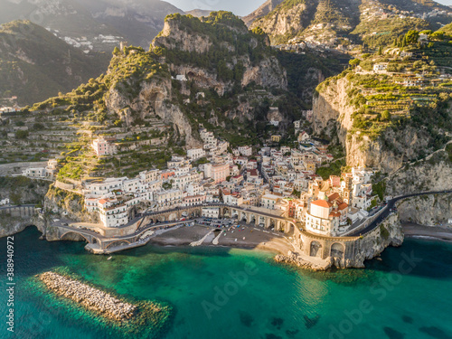 Panoramica aerial view of Atrani, Campania, Italy.