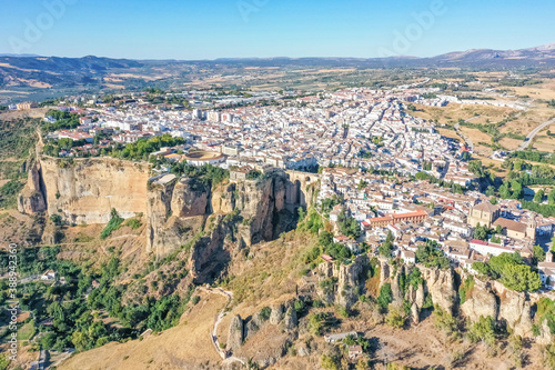Aerial view of the mountaintop city of Ronda, Andalusia, Spain.