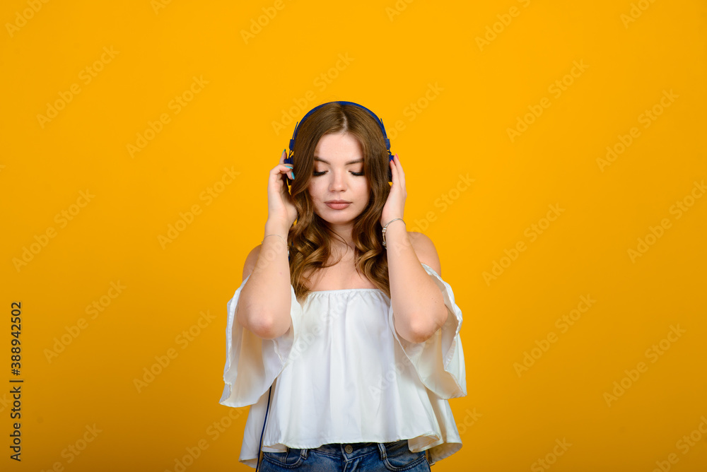 Self portrait of charming cheerful attractive nice cute girlfriend showing with blue phones