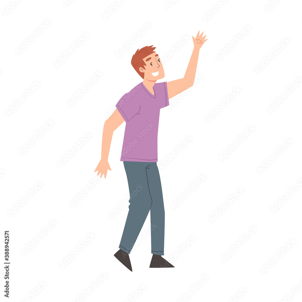 Smiling Man Giving High Five, Meeting, Agreement or Joy Expression Concept Cartoon Style Vector Illustratio Smiling Man Giving High Five, Meeting, Agreement or Joy Expression Concept Cartoon Style Vector Illustratio