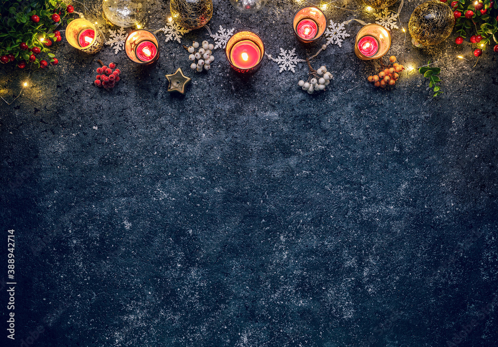 Christmas background with festive decoration - obrazy, fototapety, plakaty 