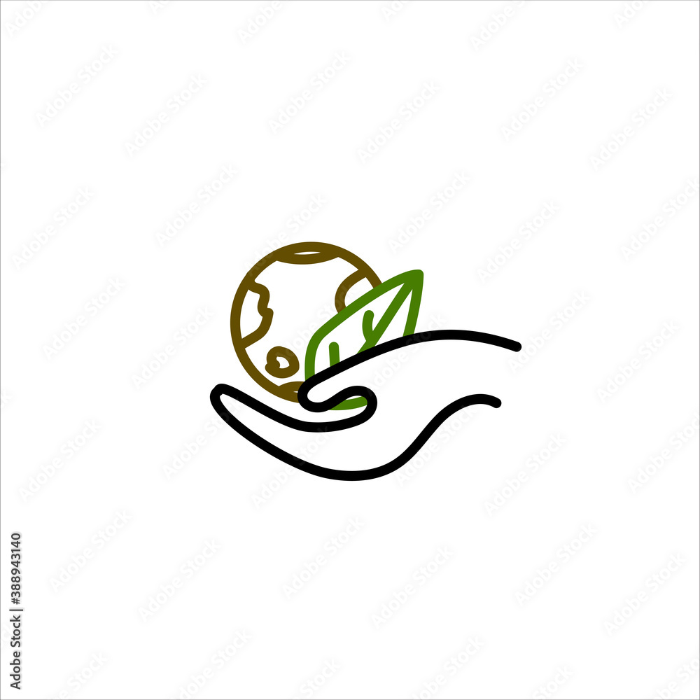 Earth, world, leaf in hands isolated icon. Saving nature. Vector illustration. Earth, world, leaf in hands isolated icon. Saving nature. Vector illustration.