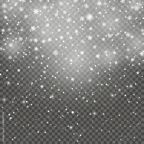 Christmas falling snow isolated on dark background.