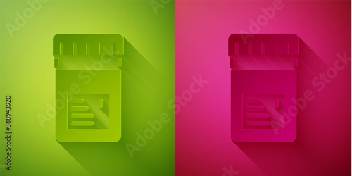 Paper cut Biologically active additives icon isolated on green and pink background. Paper art style. Vector.