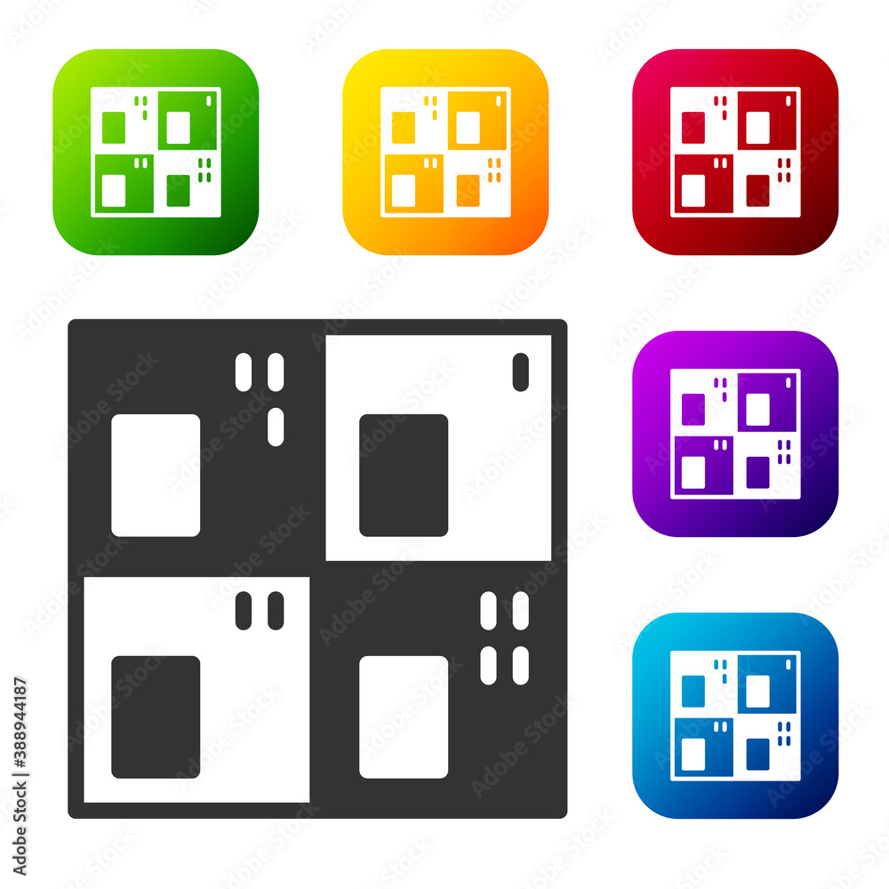 Black Periodic table of the elements icon isolated on white background. Set icons in color square buttons. Vector. Black Periodic table of the elements icon isolated on white background. Set icons in color square buttons. Vector.