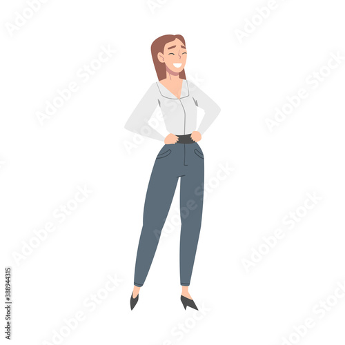 Smiling Successful Business Woman Character Cartoon Style Vector Illustration