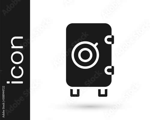 Black Safe icon isolated on white background. The door safe a bank vault with a combination lock. Reliable Data Protection. Vector.