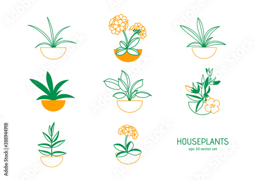 Window plants in pots - vector icons set on white background