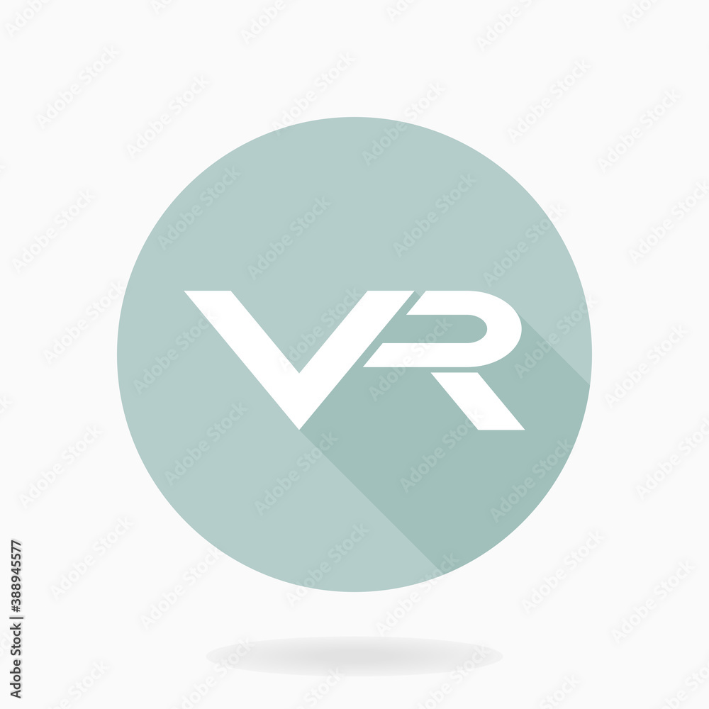 Fine icon with white VR logo in circle. Flat design with long shadow. Virtual reality logo Fine icon with white VR logo in circle. Flat design with long shadow. Virtual reality logo