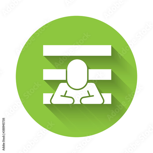 White Prisoner icon isolated with long shadow. Green circle button. Vector.