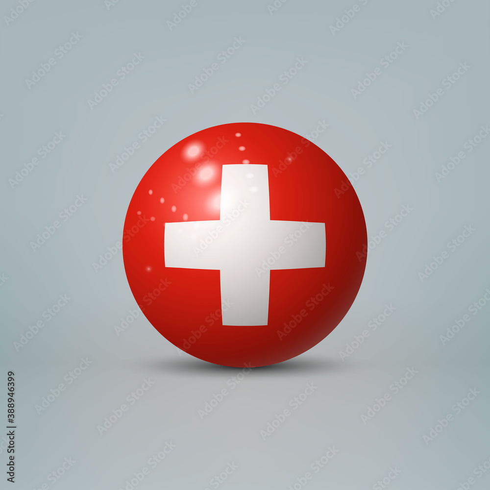 Obraz premium 3d realistic glossy plastic ball or sphere with flag of Switzerland