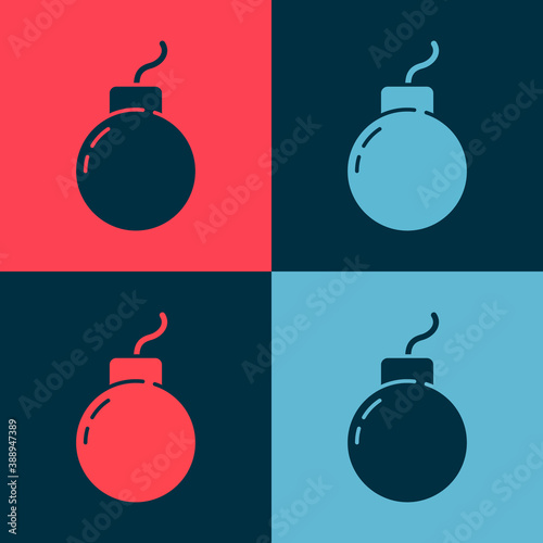 Pop art Bomb ready to explode icon isolated on color background. Vector.