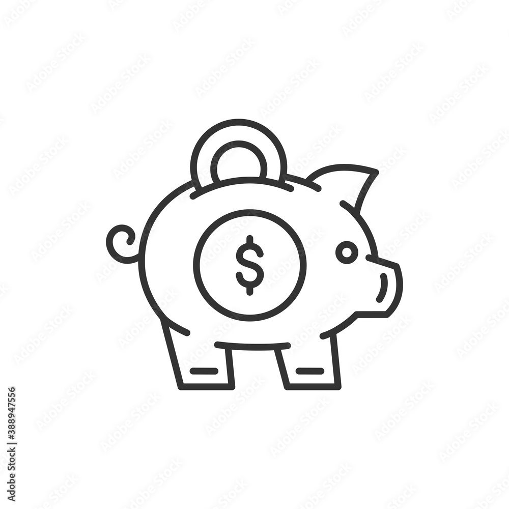 Money box icon. Piggy or coin bank icon. Finance and savings concept. Pig money Box icon. Vector black icon.