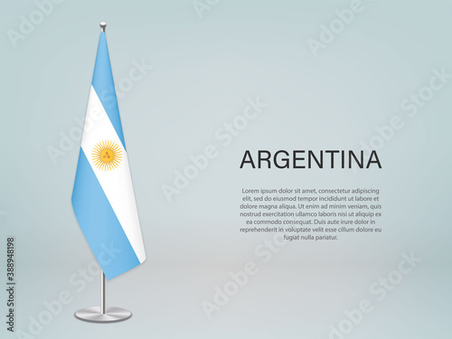 Argentina hanging flag on stand. Template forconference banner