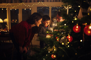 Family at christmas tree