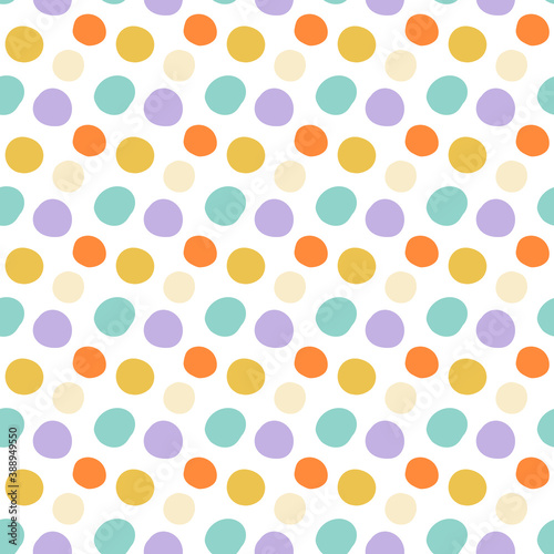 Seamless minimal pattern with multicolor polka dots. Funny background for Halloween. Vector illustration, flat design