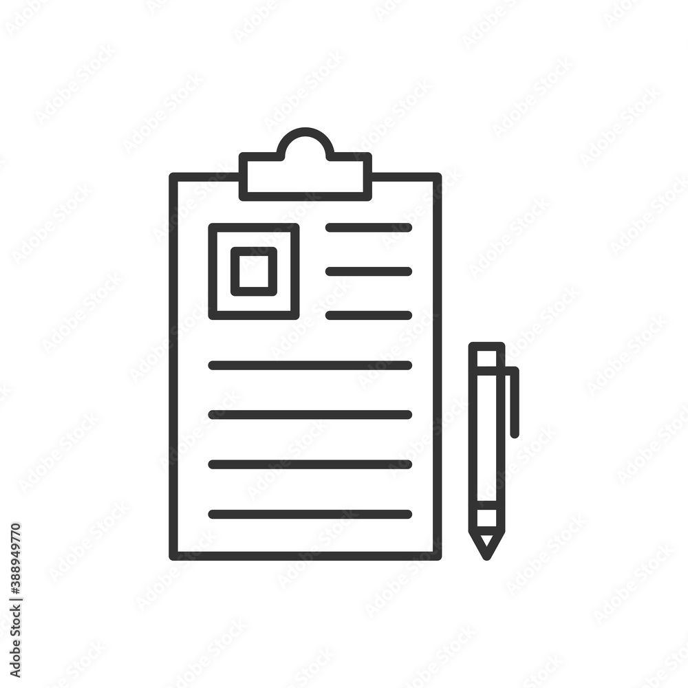 Notepad with pencil line icon, outline vector sign, linear style pictogram isolated on white. Vector black icon. Notepad with pencil line icon, outline vector sign, linear style pictogram isolated on white. Vector black icon.