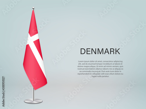 Denmark hanging flag on stand. Template forconference banner